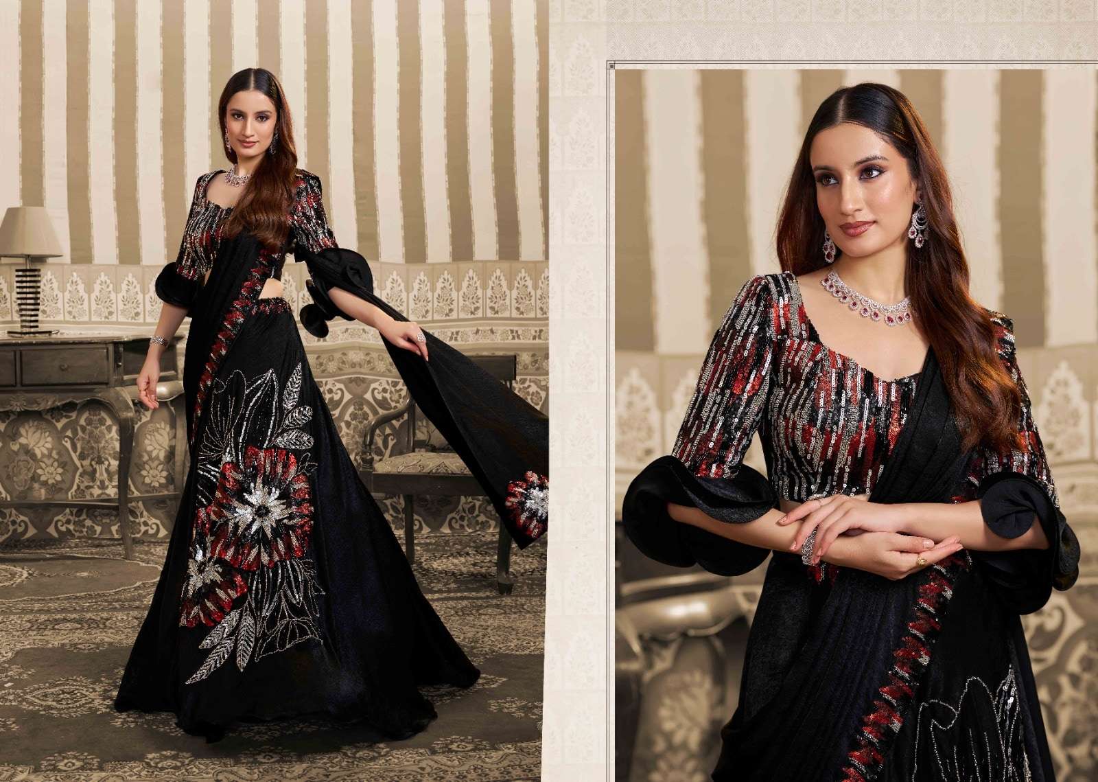 Mahotsav Mohmanthan 26400 Stella Foil Satin Embroidery Saree