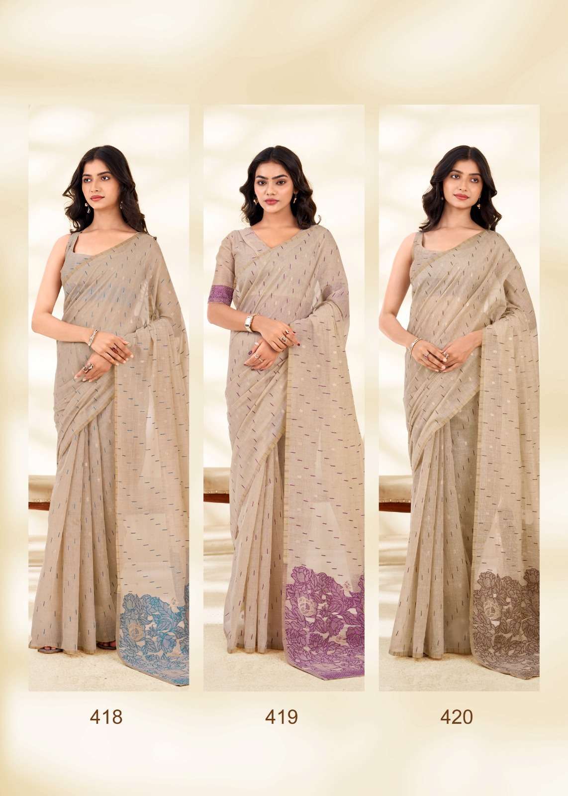 Rajpath Cream Silk Modal Cotton Saree