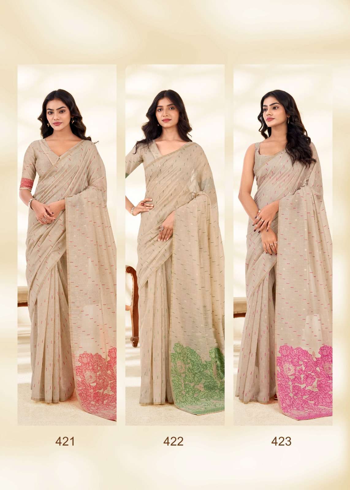 Rajpath Cream Silk Modal Cotton Saree