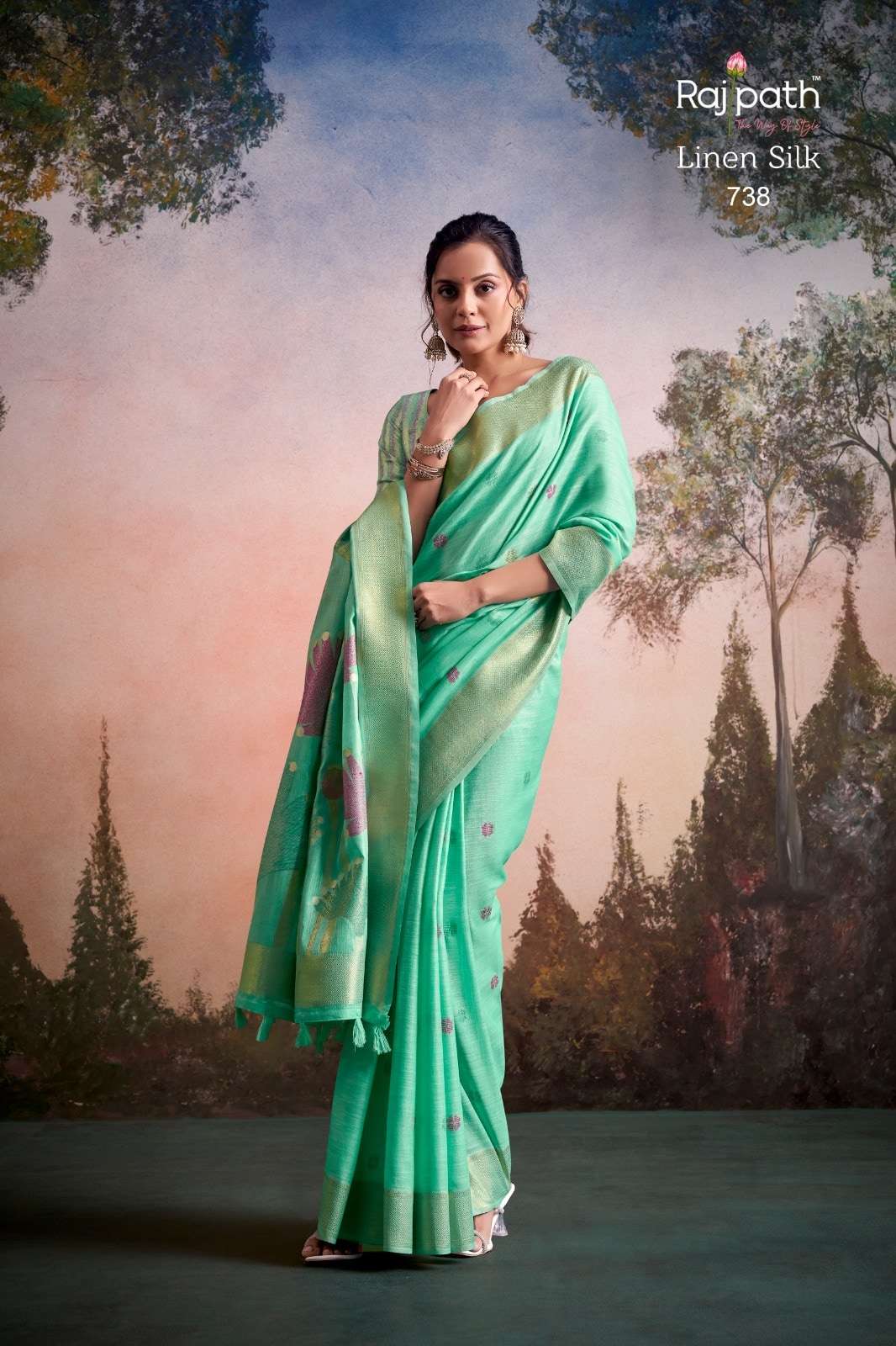 Rajpath Soloni Flower Silk Linen Silk Saree Surat India