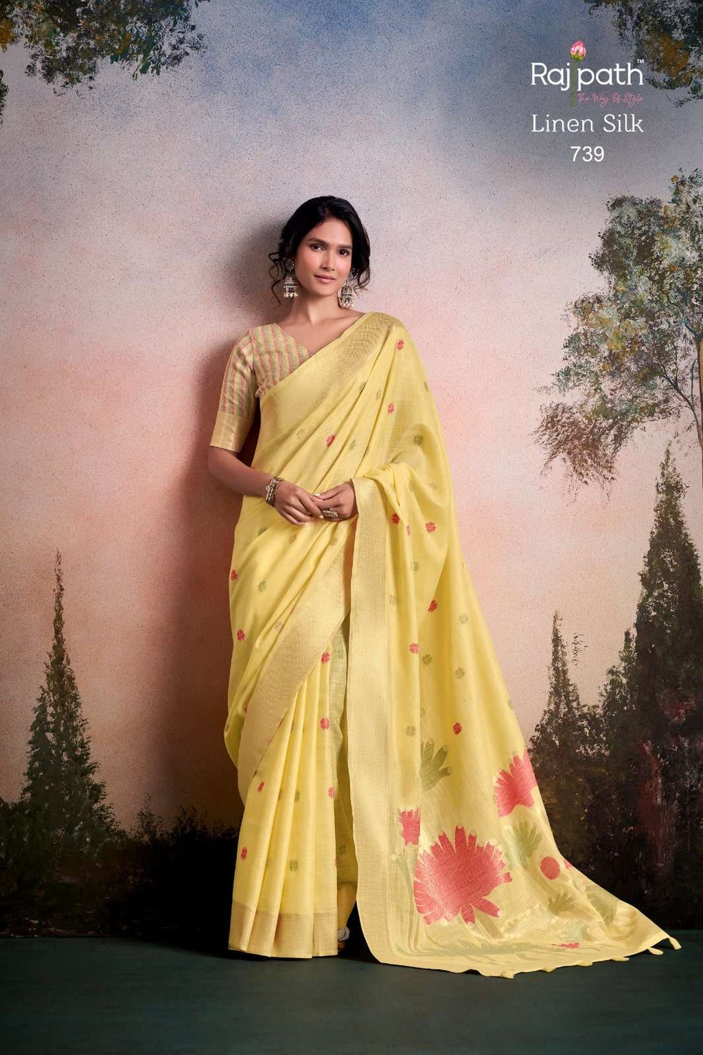 Rajpath Soloni Flower Silk Linen Silk Saree Surat India