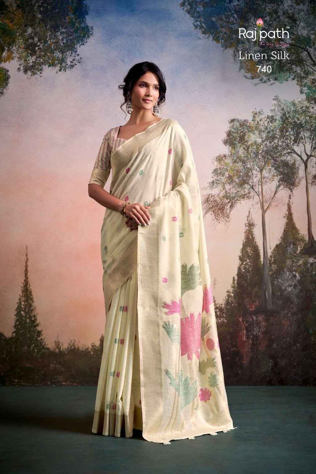 Rajpath Soloni Flower Silk Linen Silk Saree Surat India