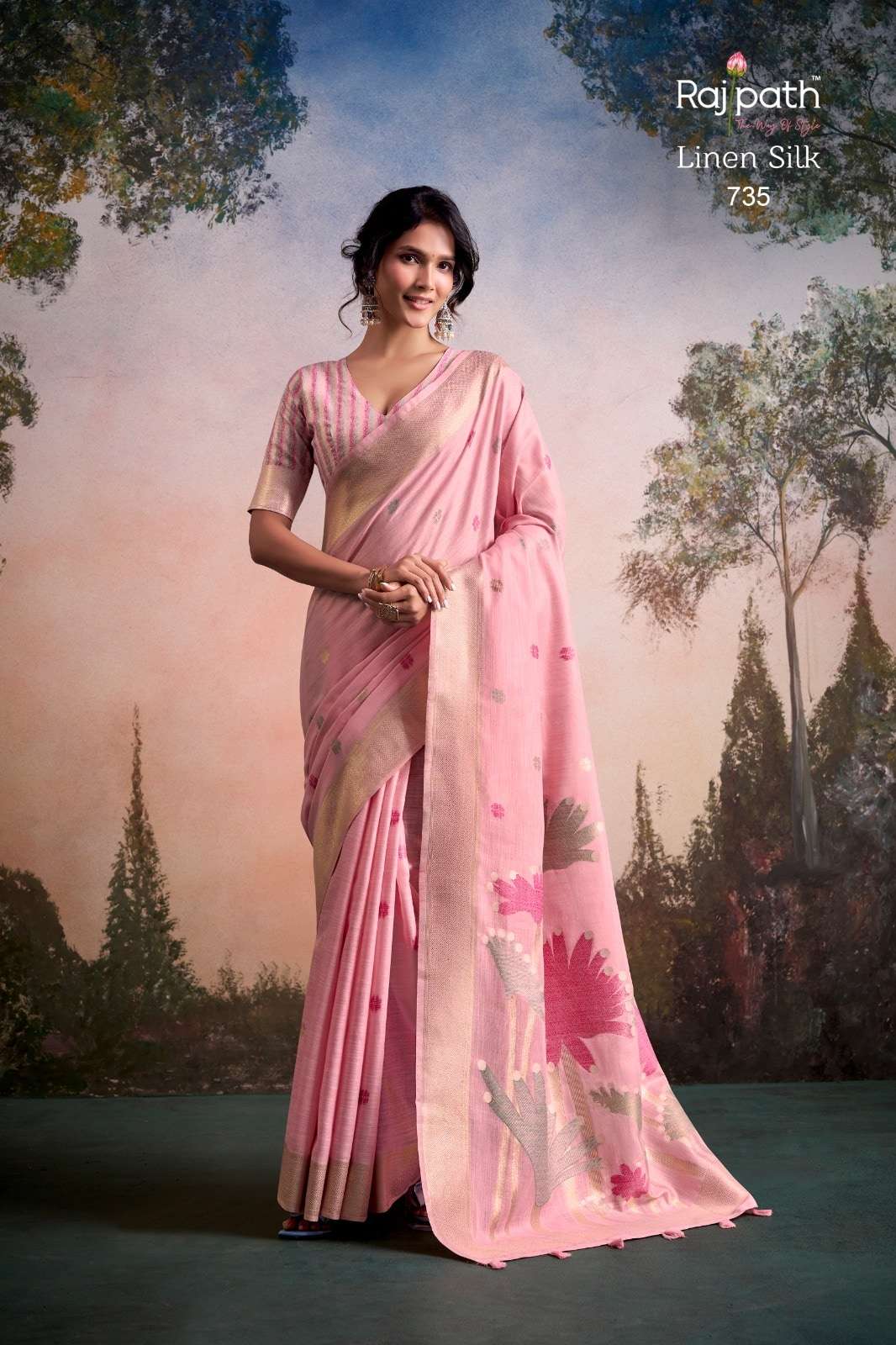 Rajpath Soloni Flower Silk Linen Silk Saree Surat India