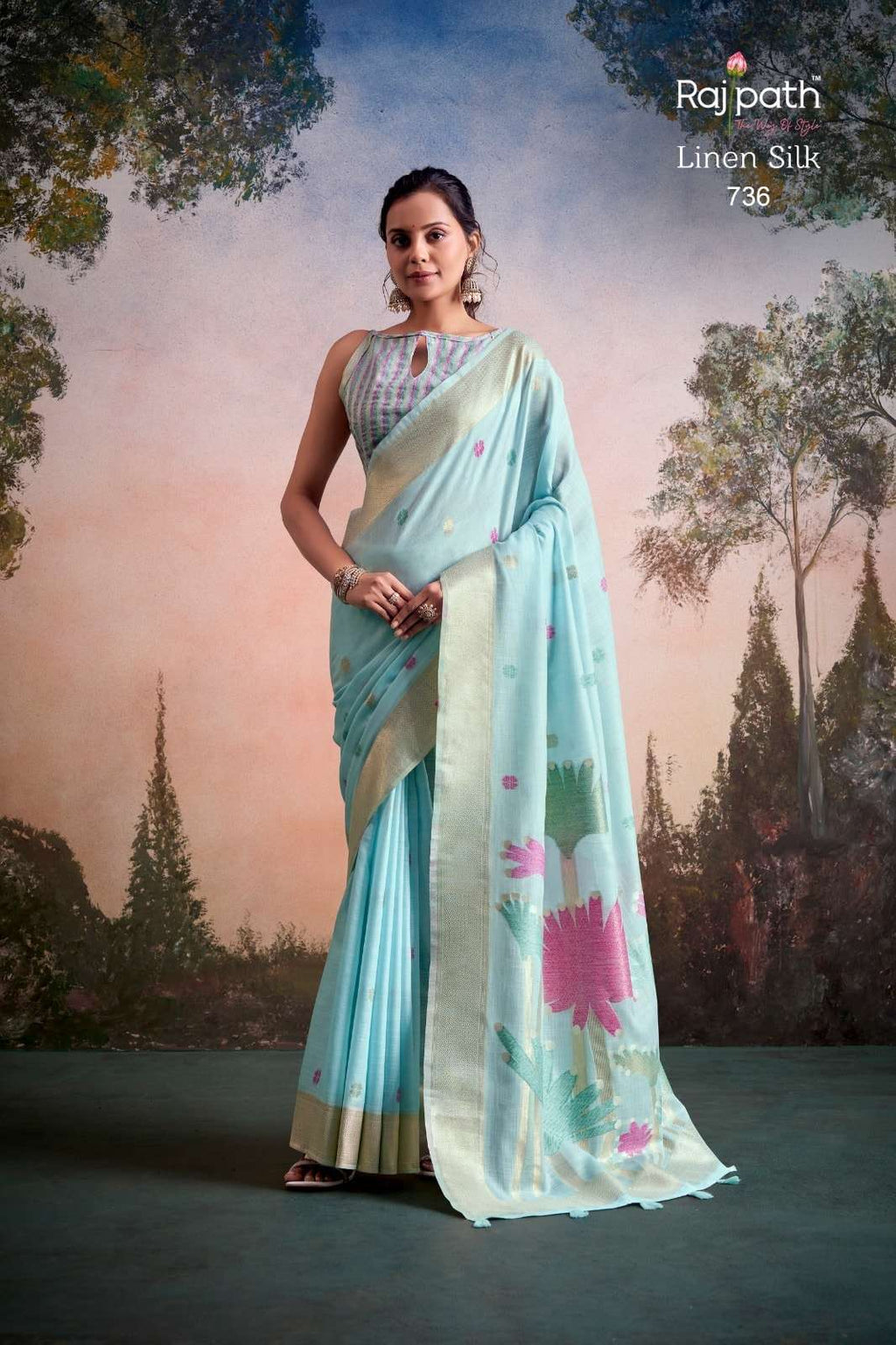 Rajpath Soloni Flower Silk Linen Silk Saree Surat India