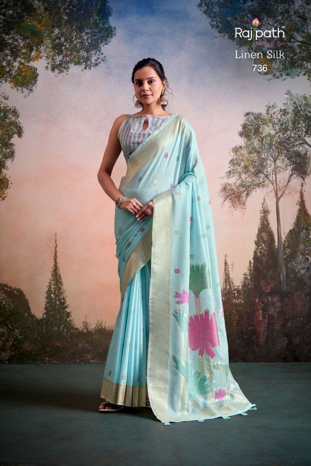Rajpath Soloni Flower Silk Linen Silk Saree Surat India