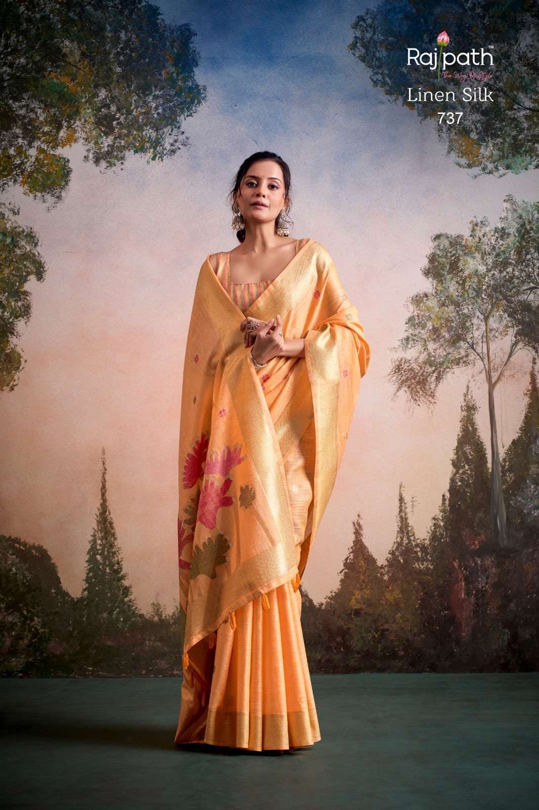 Rajpath Soloni Flower Silk Linen Silk Saree Surat India