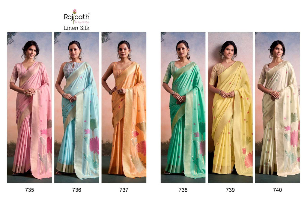 Rajpath Soloni Flower Silk Linen Silk Saree Surat India